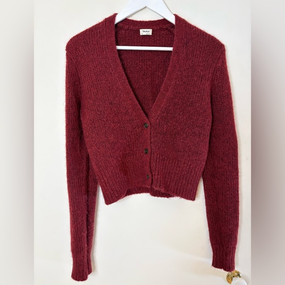 Talula Sweaters - Talula V-Neck Button Cardigan in Wine